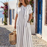 Chloé | Striped midi dress with tie neck and pockets