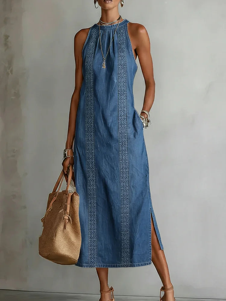 Júlia - Vestido de Denim con Encaje Vintage