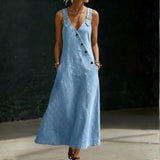 Vera - Vestido Largo de Denim con Detalles de Botones