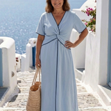 Ophélie | V-neck midi dress with twisted short sleeves