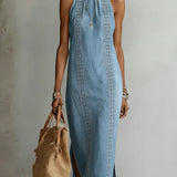 Júlia - Vestido de Denim con Encaje Vintage