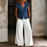 Vera - Blusa de Denim con Escote en V