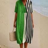 Noémia - Vestido Verde Brillante con Rayas Negras