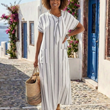 Chloé | Striped midi dress with tie neck and pockets
