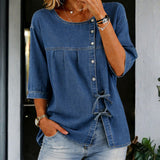 Vera - Camisa de Denim Vintage de Manga Larga