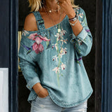 Carla - Blusa de Denim con Hombros Descubiertos