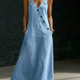 Vera - Vestido Largo de Denim con Detalles de Botones