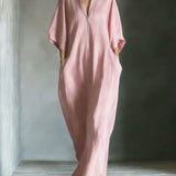 Alina - Long dress with 3/4 sleeves and V-neck