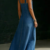 Vera - Vestido Largo de Denim con Detalles de Botones