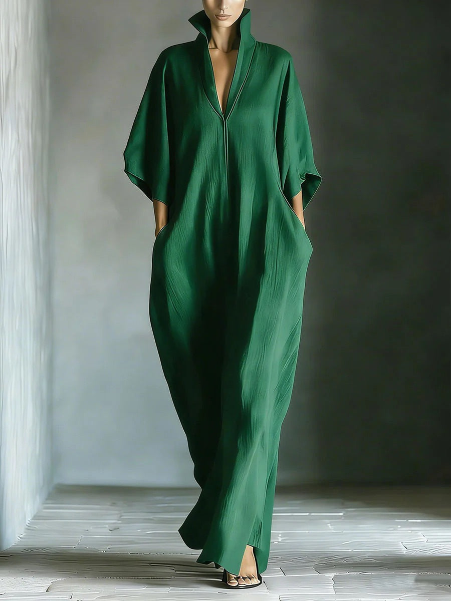 Alina - Long dress with 3/4 sleeves and V-neck