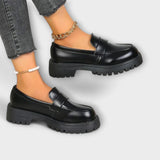 Calista - Mocasines ortopédicos para mujer con cuña de satén