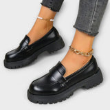 Calista - Mocasines ortopédicos para mujer con cuña de satén