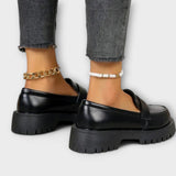 Calista - Mocasines ortopédicos para mujer con cuña de satén