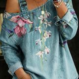 Carla - Blusa de Denim con Hombros Descubiertos