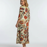 Élise | Vestido midi floral de manga larga con escote en V