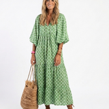 Céline | Vestido midi estampado con mangas tres cuartos y escote en V