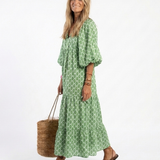 Céline | Vestido midi estampado con mangas tres cuartos y escote en V