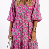 Céline | Vestido midi estampado con mangas tres cuartos y escote en V