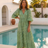 Céline | Vestido midi estampado con mangas tres cuartos y escote en V