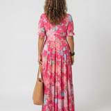 Juliette | Vestido midi floral con mangas cortas y escote en V