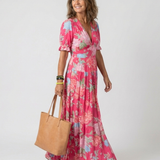Juliette | Vestido midi floral con mangas cortas y escote en V