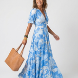 Juliette | Vestido midi floral con mangas cortas y escote en V