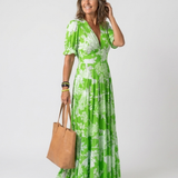 Juliette | Vestido midi floral con mangas cortas y escote en V