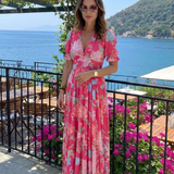 Juliette | Vestido midi floral con mangas cortas y escote en V