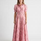Amélie | Vestido maxi de manga corta con cinturón floral