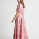 Amélie | Vestido maxi de manga corta con cinturón floral