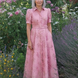 Amélie | Vestido maxi de manga corta con cinturón floral