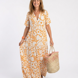 Lucie | Vestido midi floral con mangas cortas y escote en V