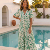 Lucie | Vestido midi floral con mangas cortas y escote en V