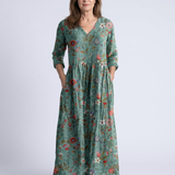 Valérie | Vestido maxi floral con escote en V y mangas tres cuartos" 

Rewritten: "Valérie | Maxi vestido floral con escote en V y mangas de tres cuartos