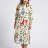 Charlotte | Vestido midi floral con mangas cortas y botones