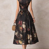 Elsa - Vestido midi con pliegues y diseño floral