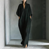 Alina - Long dress with 3/4 sleeves and V-neck