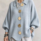 Isadora | Cardigan Oversize con Cuello y Grandes Botones Metálicos
