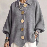 Isadora | Cardigan Oversize con Cuello y Grandes Botones Metálicos