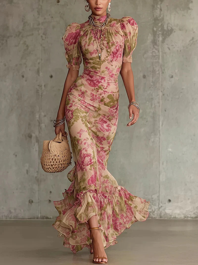 Lara - Vestido largo entallado con estampado floral