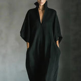 Alina - Long dress with 3/4 sleeves and V-neck