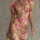 Lara - Vestido largo entallado con estampado floral
