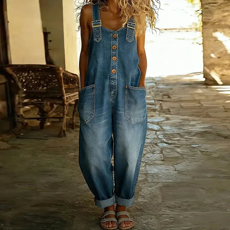 Ana - Mono de Algodón Suave con Estilo Vintage y Acabado Denim