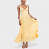 Abia - Vestido Maxi Amarillo con Pliegues