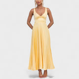 Abia - Vestido Maxi Amarillo con Pliegues