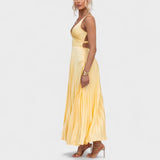 Abia - Vestido Maxi Amarillo con Pliegues
