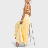Abia - Vestido Maxi Amarillo con Pliegues