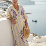 Iris | Floral Striped V-neck Semi-long Sleeve Maxi Dress