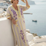 Iris | Floral Striped V-neck Semi-long Sleeve Maxi Dress