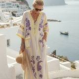 Iris | Floral Striped V-neck Semi-long Sleeve Maxi Dress